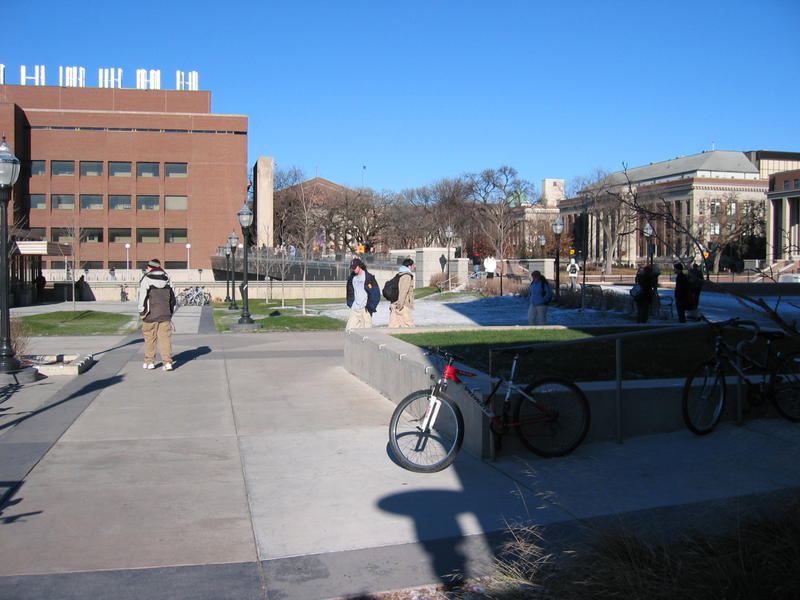 Top of the stairs by the union...