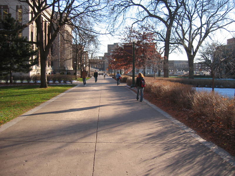 Leaving Physics, finally, back down the mall towards the union/dorm