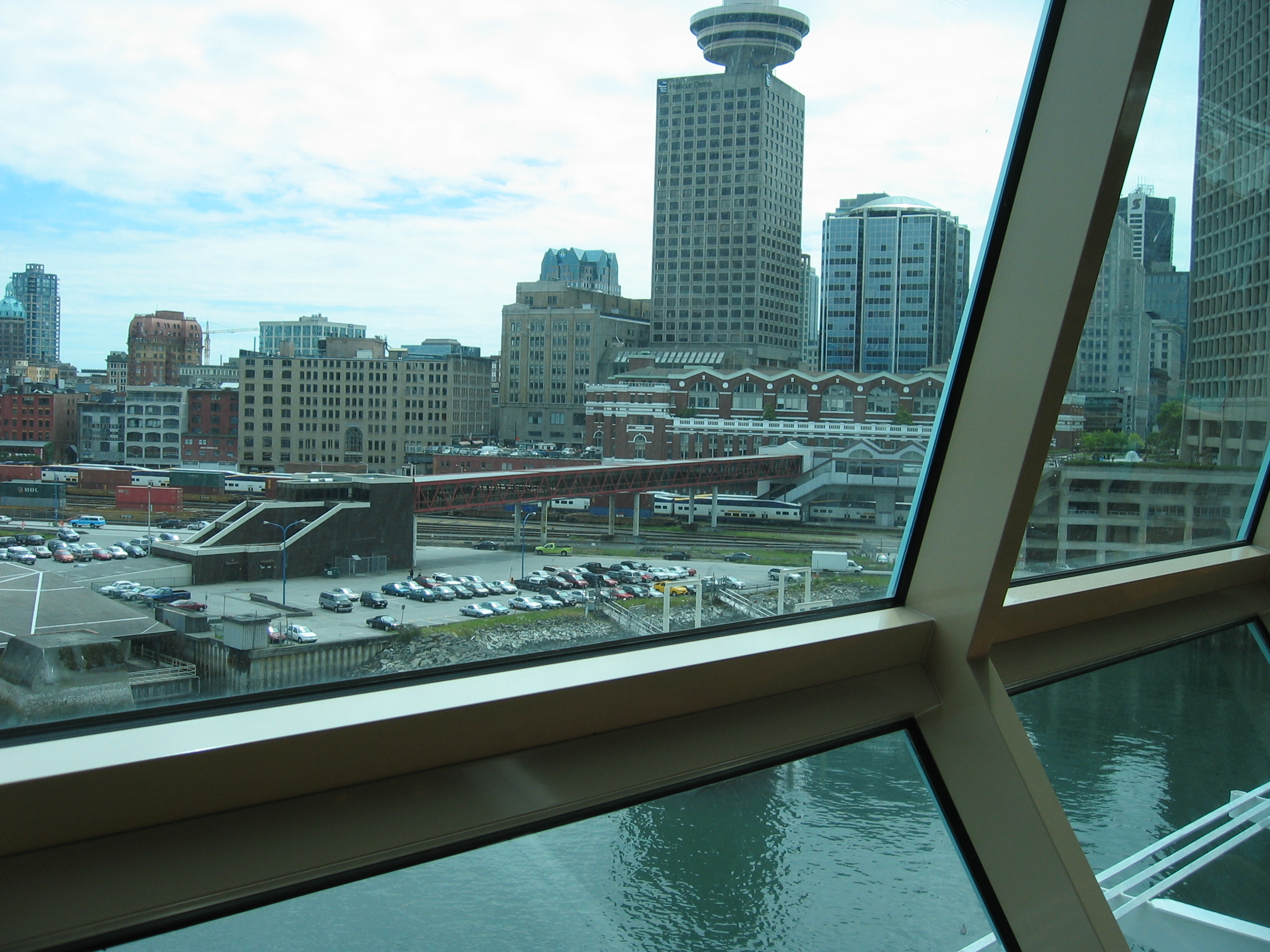 View from the informal dining room while docked in Vancouver, BC