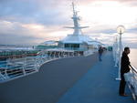 Top deck of the boat, and the outdoor pool below