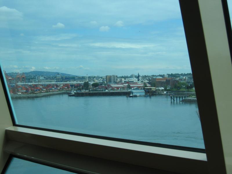 View from the informal dining room while docked in Vancouver, BC